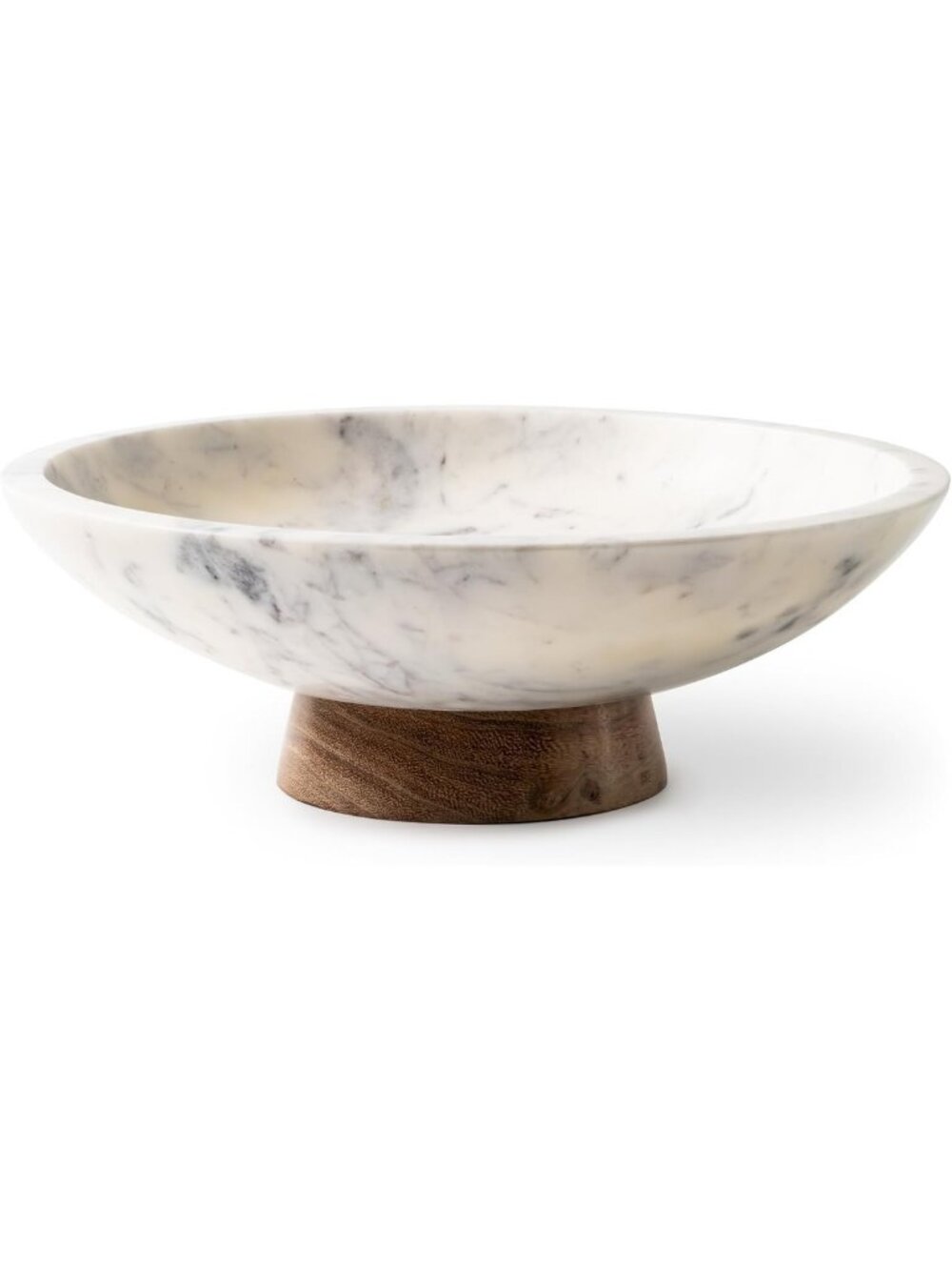 Elegant 11-Inch Marble Decorative Bowl on Acacia Wood Pedestal - Home Decor